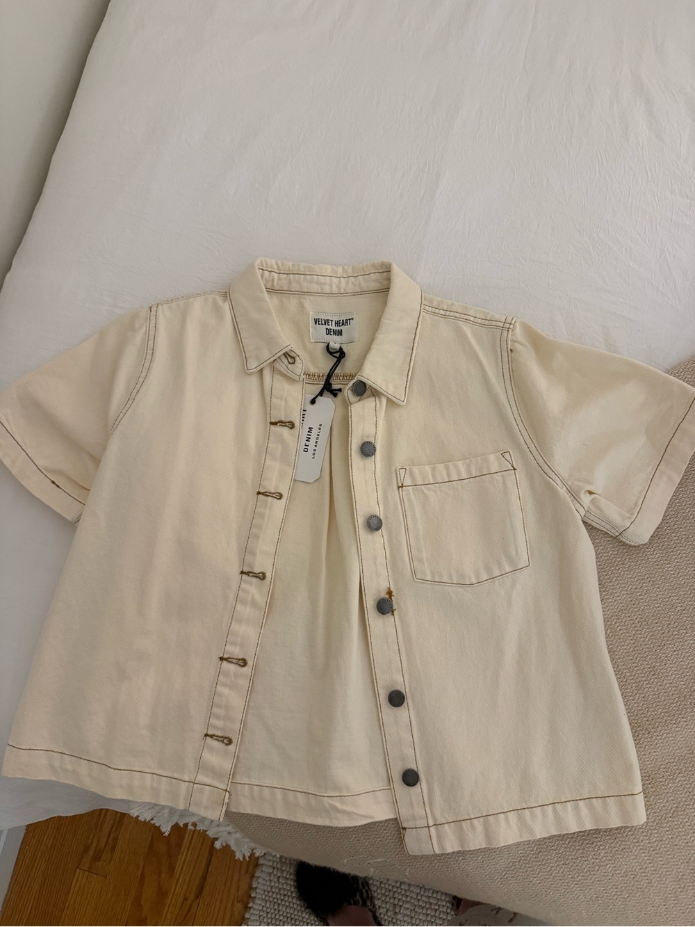 Velvet Heart Cream Short Sleeve Button-Up Shirt